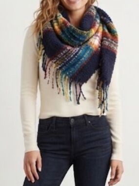 AERIE Blanket Scarf Plaid Fringe Trim